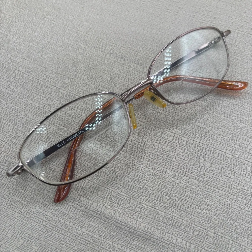 Elle Gunmetal Oval Eyeglasses Frames 53-17-135 Y2K Office Siren Aesthetic